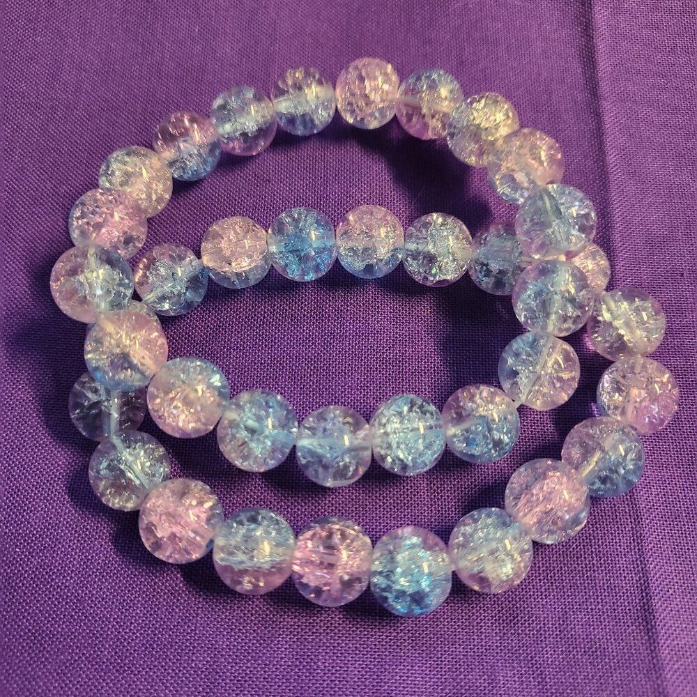 Water Color Beaded Crackle Glass Bracelet set of 2